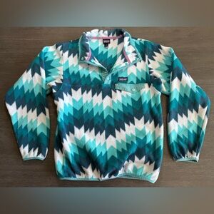 Patagonia Blue Geometical White Teddy Triple Snap Pullover Kids L